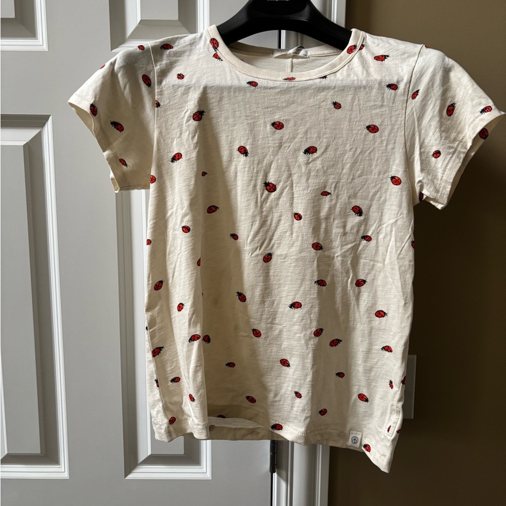 Rag & Bone Cream Tee with Red Ladybug Design